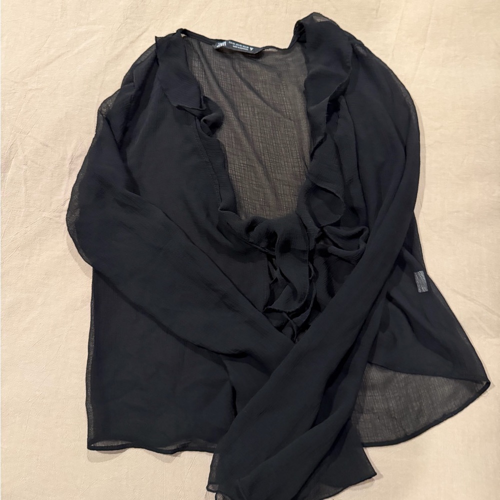 Sheer Black Ruffled Blouse